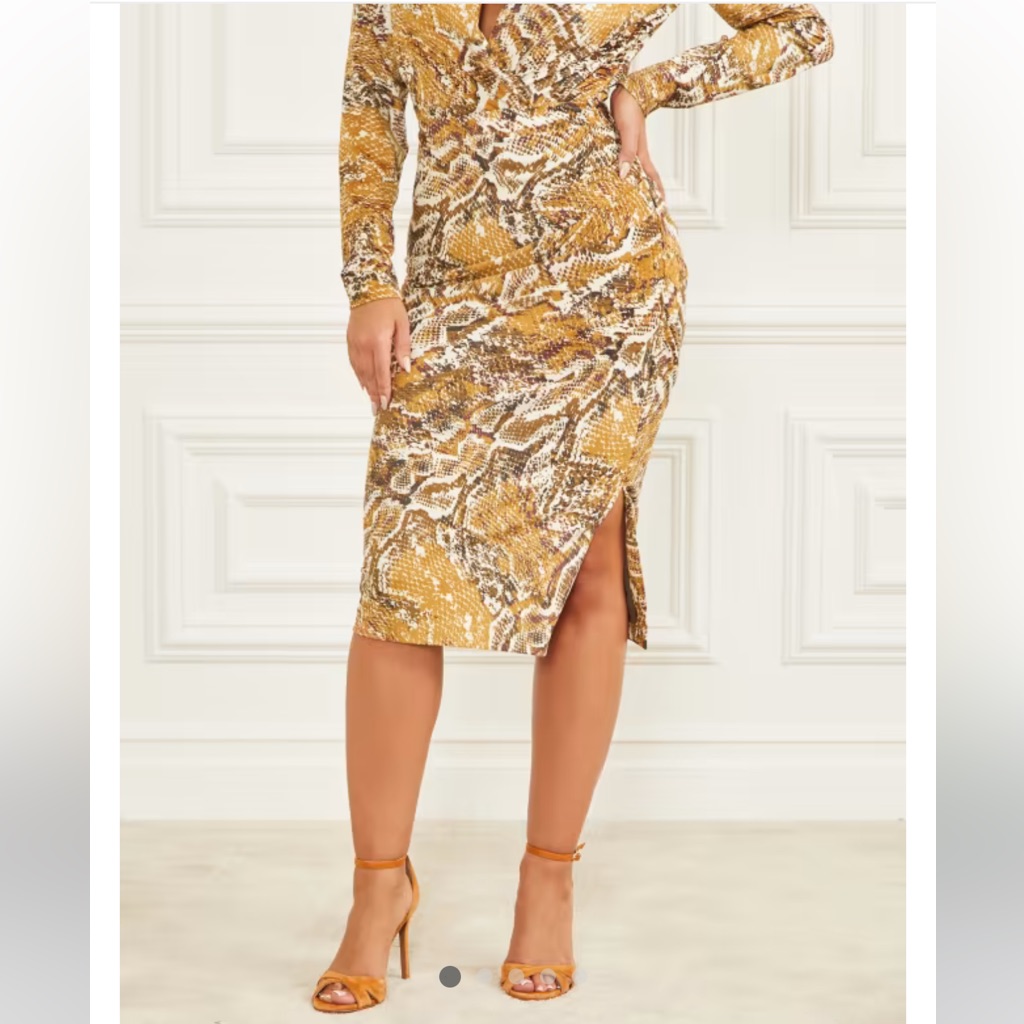 New Guess Marciano Hudson Snakeskin Printed Pencil Secret Skin Ruched Skirt 4 S